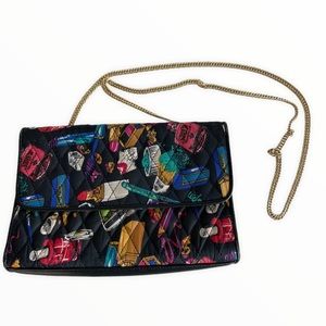 Vintage Nicole Miller Quilted Gold Chain Strap Bag Lipstick Cosmetics Makeup